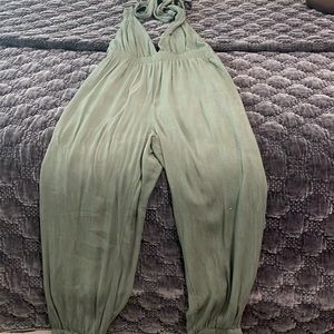 Lolinda Washed Olive Green Convertible Halter Jumpsuit.  Size Small